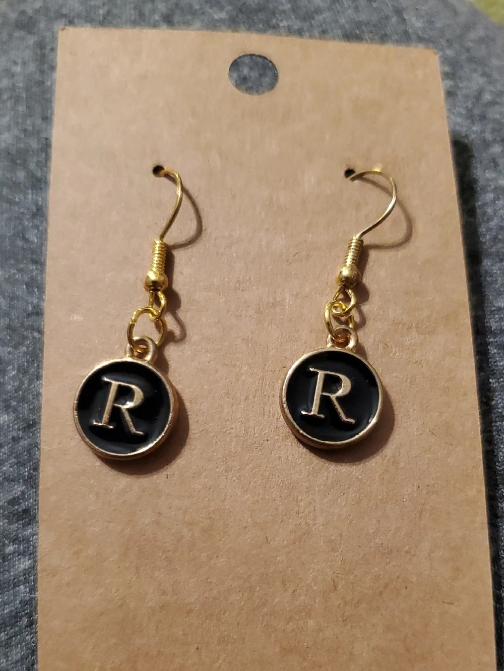7/$10 R Initial Earrings, New - Picture 2 of 2